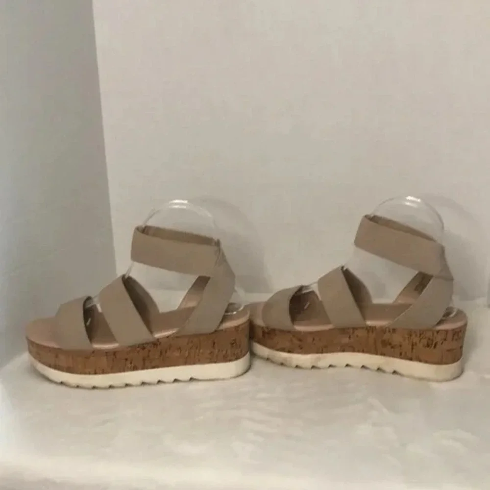 MADDEN GIRL Bandi Elastic Cork Wedge Platform Sandal‎ Beige Women's Size 7M